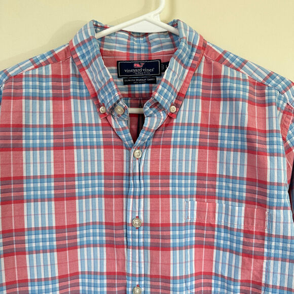 Vineyard Vines Slim Fit Murray Shirt Button Front Long Sleeve Blue Red Plaid L - Picture 3 of 9